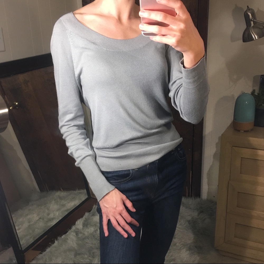 BCBG gray / blue long sleeve sweater work top